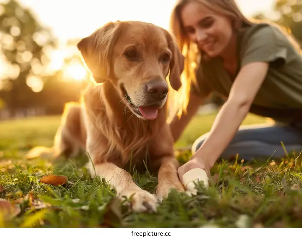 Golden Retriever and Its Owner in the Park