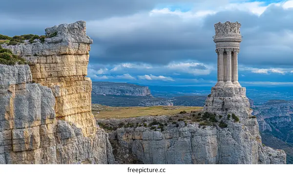 Clifftop Monument Against Dramatic Sky