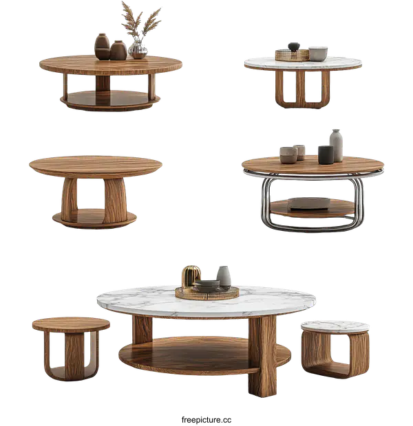 [Transparent Background PNG]Various Modern Wooden and Marble Coffee Tables