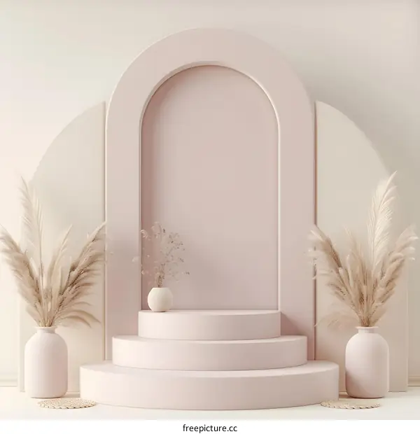 Minimalist Arch with Podium and Pampas Grass