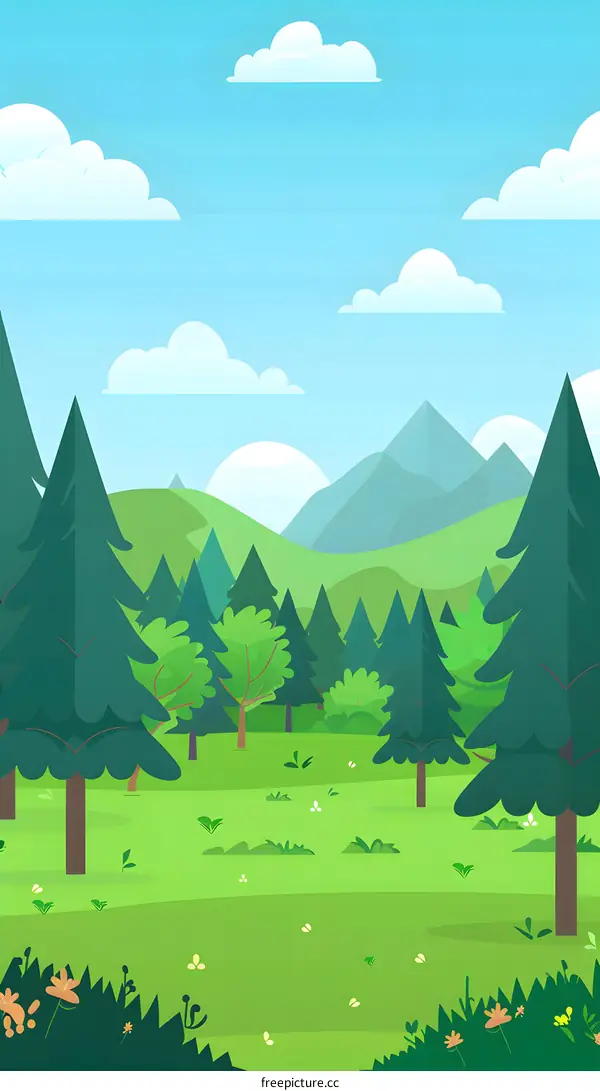 Green Forest Landscape With Mountain View