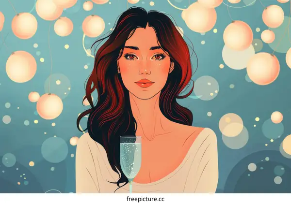 Elegant lady with champagne celebrates New Year's Eve