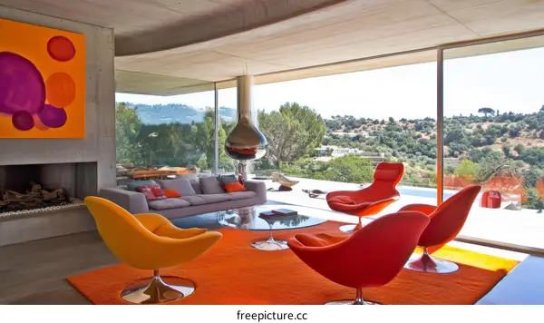 Modern Colorful Living Room with Panoramic Views