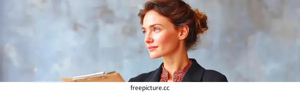 Caucasian Business Woman Holding Clipboard