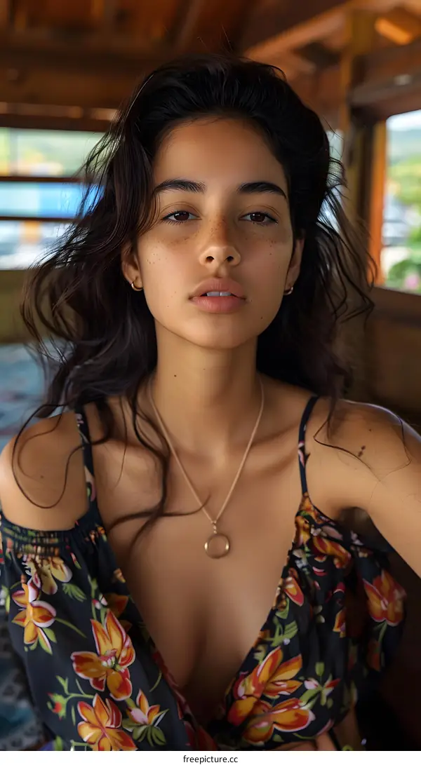 portrait of a young woman with freckles