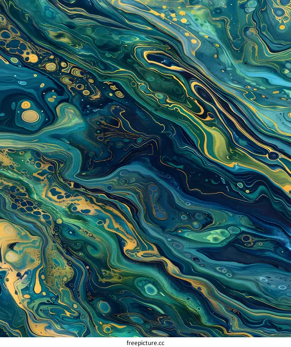 Abstract Green and Gold Swirls
