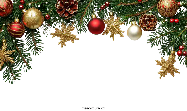 [Transparent Background PNG]Christmas Ornaments and Fir Branches on White Background