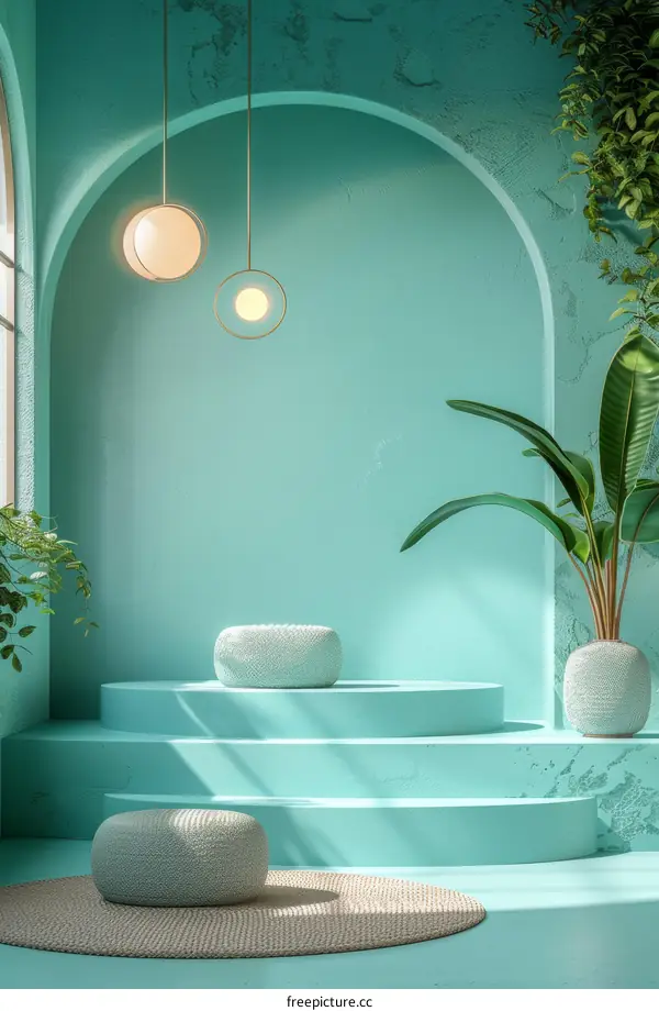Teal Modern Minimalist Interior Design Scene