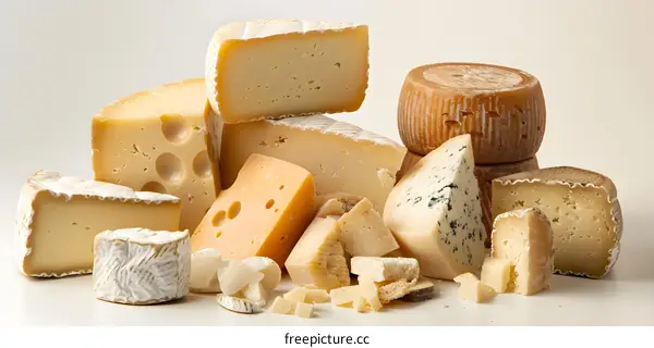 Variety of Cheese Types on a White Background