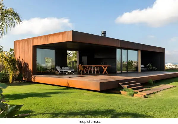 Modern Minimalist House With Rust Colored Exterior