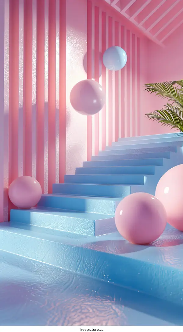 Abstract Pink and Blue Staircase Design