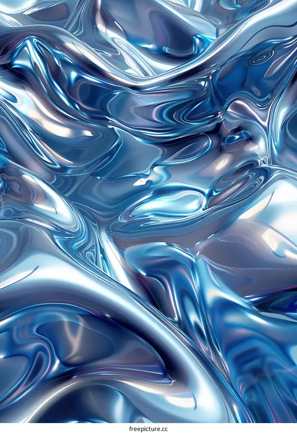 Abstract Liquid Background: Blue and Silver Metallic Design