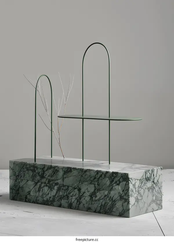 Abstract Green Marble Table with Arch Design