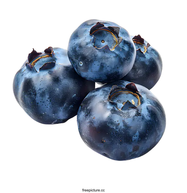 [Transparent Background PNG]Four Fresh Blueberries on White Background