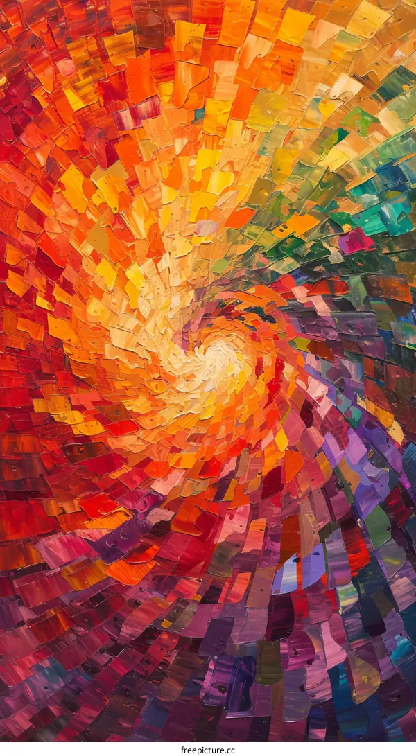 Colorful abstract painting with a spiral in the center
