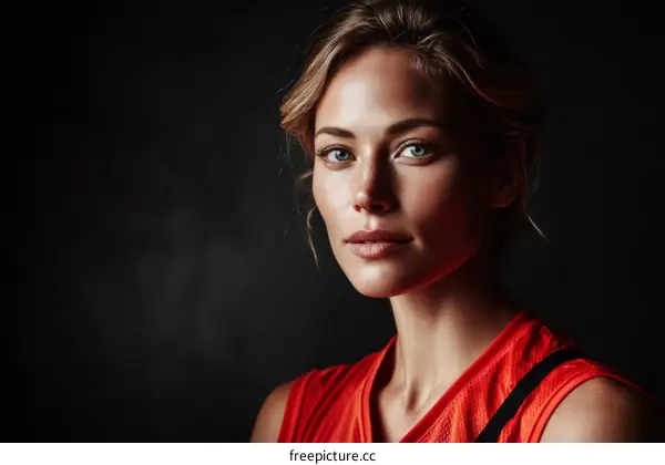 Close-up Portrait of a Caucasian Woman in Red Top