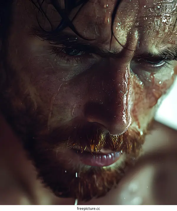 Portrait of a wet man with a beard