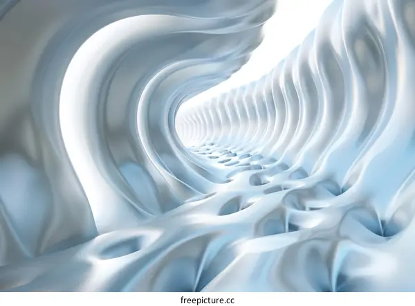 Blue and white abstract 3D rendering of an alien tunnel