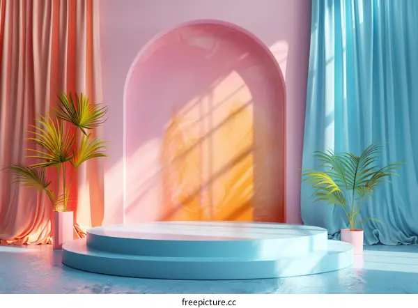Pastel Pink and Teal Display Podium Scene