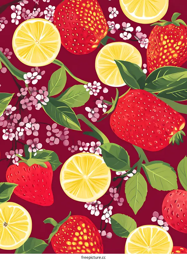 Lemon Strawberry Summer Floral Pattern