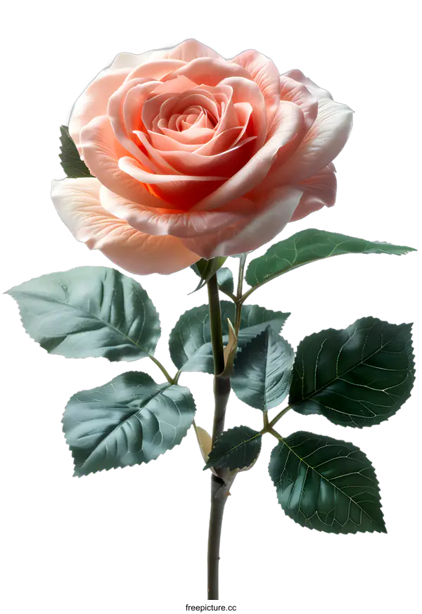 [Transparent Background PNG]Single Peach Rose on White Background