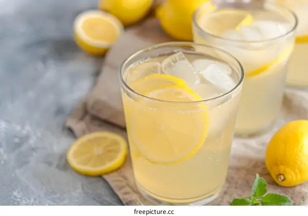 Refreshing Glass of Lemonade with Lemon Slices and Ice