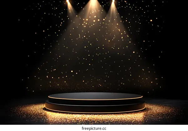 Black Podium with Golden Glitter Lights