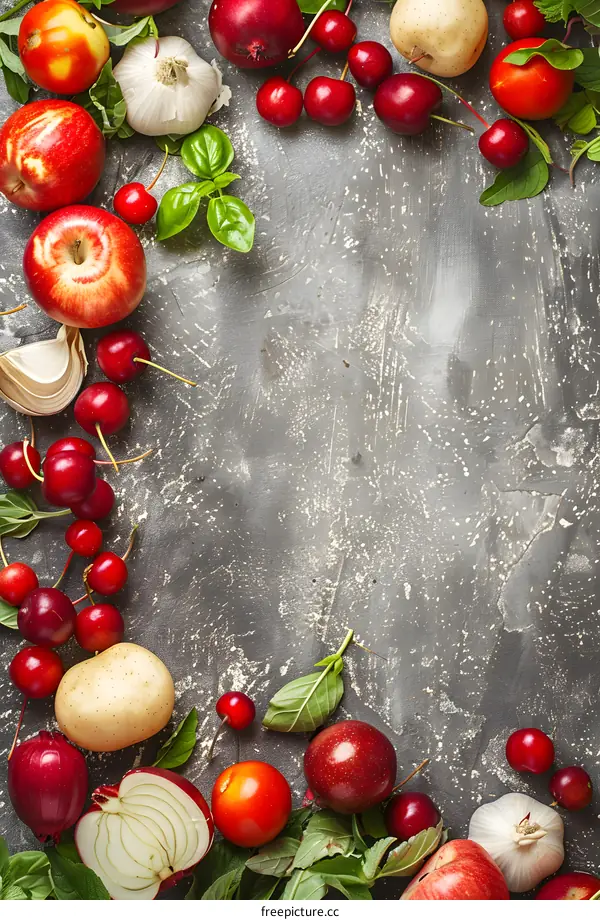 Red and Green Vegetables and Fruits with Copy Space