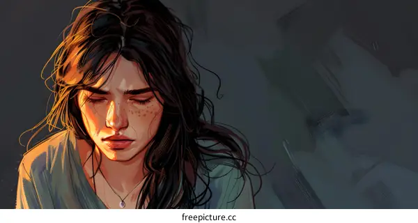 portrait of a sad girl with freckles and brown hair