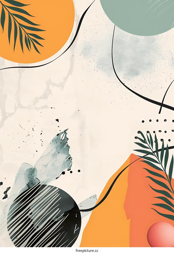 Abstract Art with Palm Leaves and Geometric Shapes