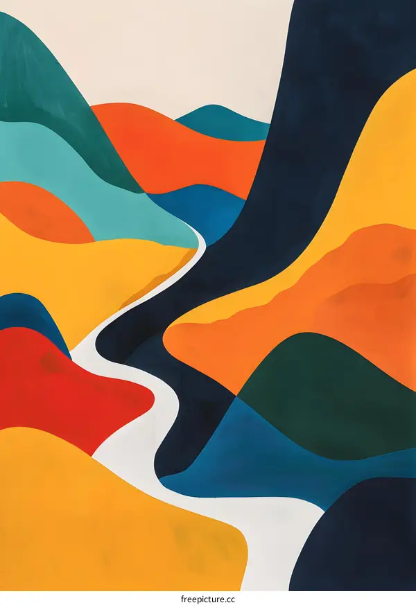 Abstract Art Painting With Colorful Swirling Landscape