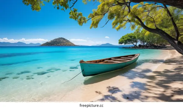 Tranquil Wooden Boat on a Tropical Beach