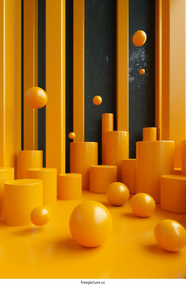 Abstract Geometric Composition of Orange Cylinders and Spheres