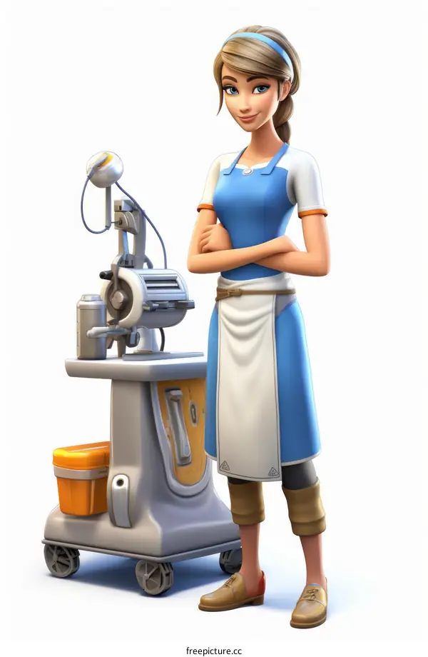 Confident young woman standing next to a machine