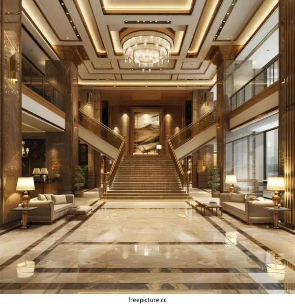 Luxury Hotel Lobby Interior Design Illustration