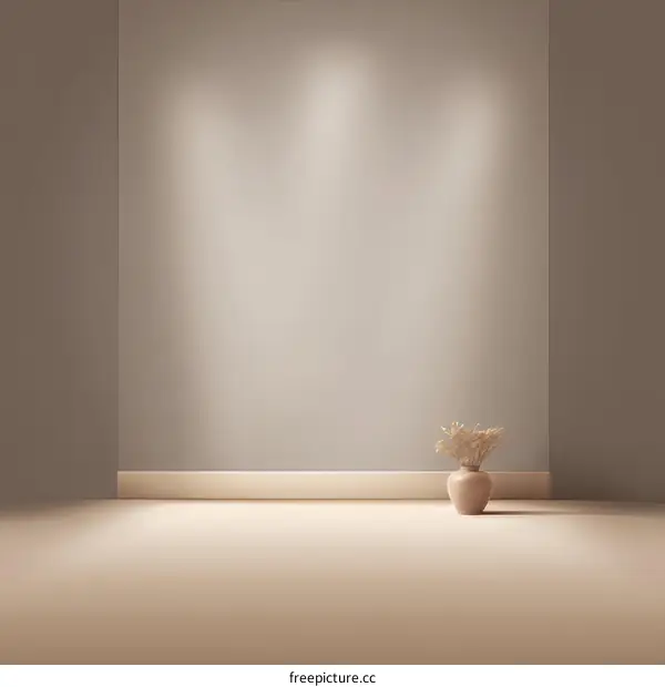 Empty room with beige wall and vase
