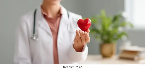 Doctor Holding a Red Heart, Medical Care, Health Concept