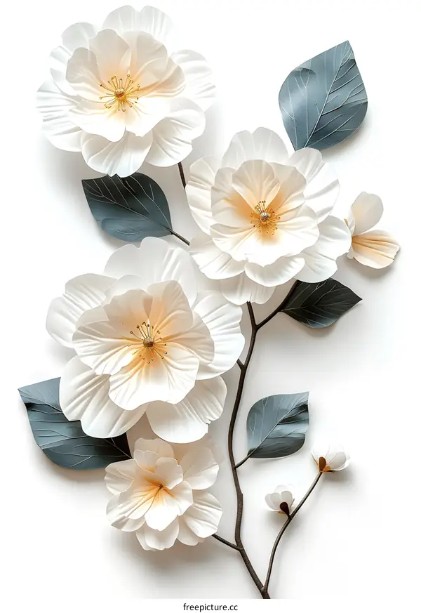 3D rendering of white paper flowers