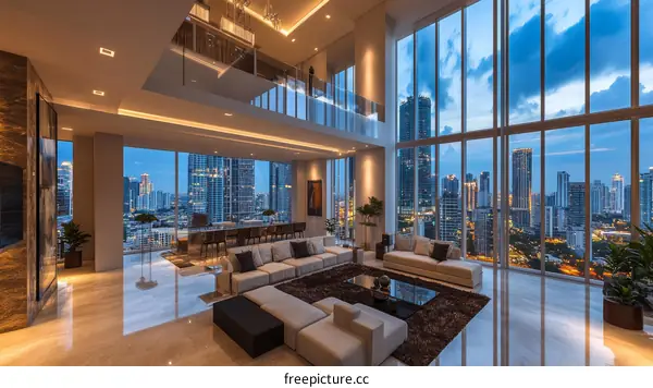 Modern Penthouse Living Room with Panoramic City Views