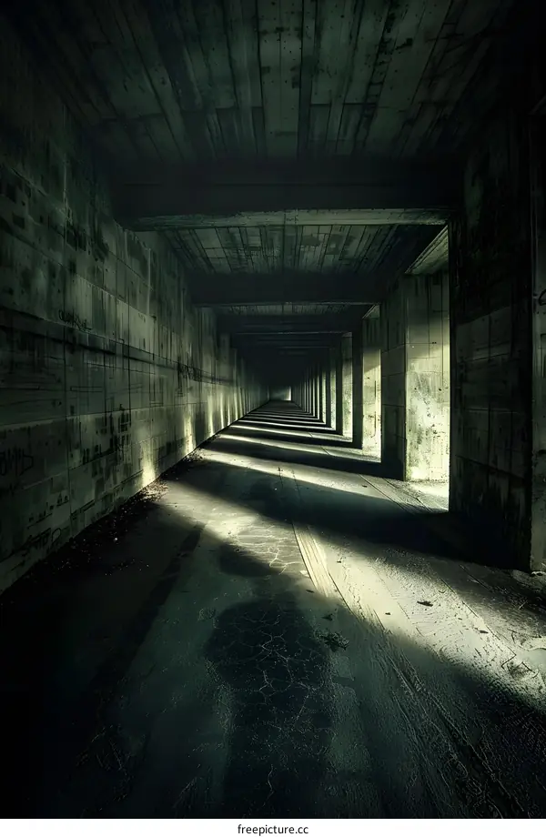 Concrete Tunnel With Light Rays
