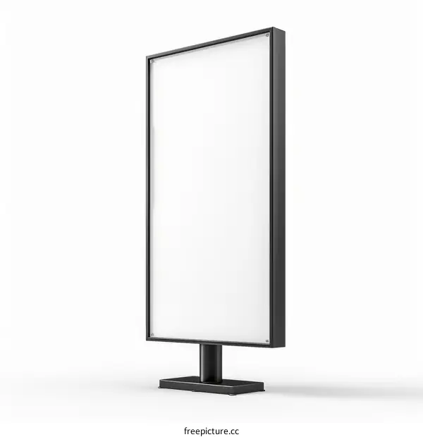 Black digital signage mockup isolated on white background 3d rendering