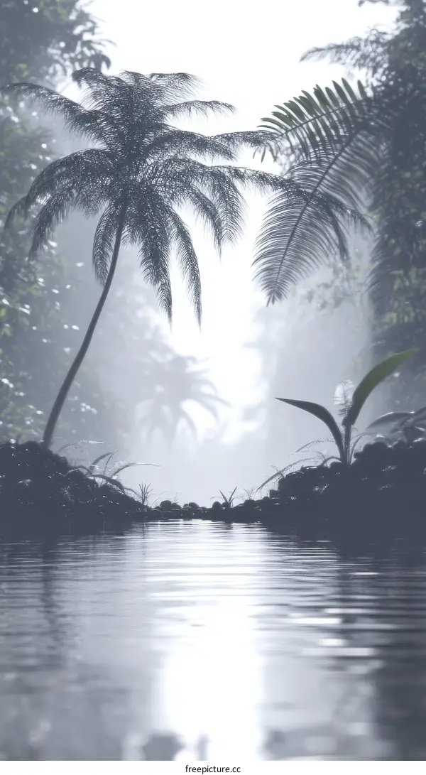 Misty Rainforest River Scene