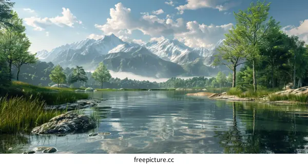 Tranquil Mountain Lake with Majestic Views