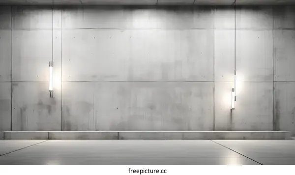 3D rendering of an empty concrete room with two wall lights