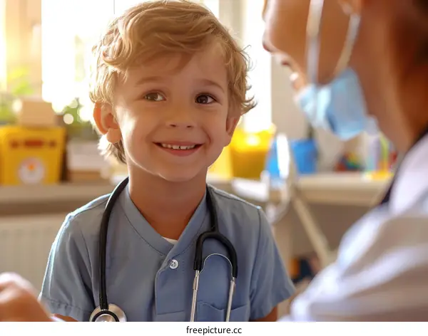 Smiling Boy Wearing Doctor Costume