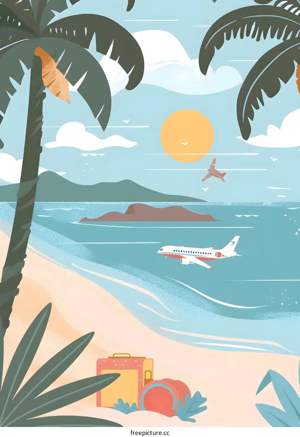 Palm Tree Beach Travel Illustration