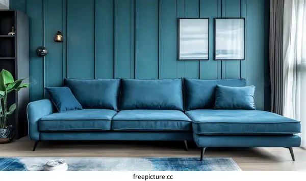 Modern Teal Living Room with Sectional Sofa