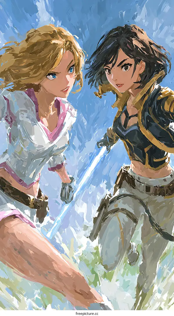 Two Female Characters in Action Illustration