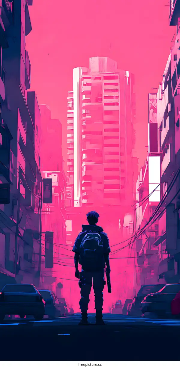 The Man In The City With Pink Sky