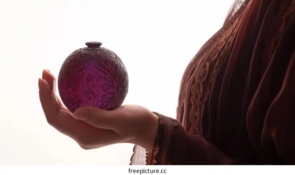 An illustration of a person holding a purple glass ball